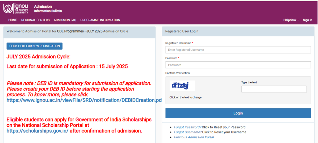 Table 1.2 IGNOU MEd Admission Form 2025